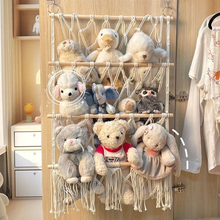 ぬいぐるみ収納 壁掛け式四段棚ぬいぐるみ収納ハンモック