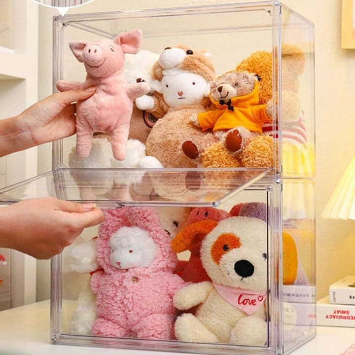 ぬいぐるみ収納 透明積み重ね式前開き扉付きぬいぐるみ収納ケース