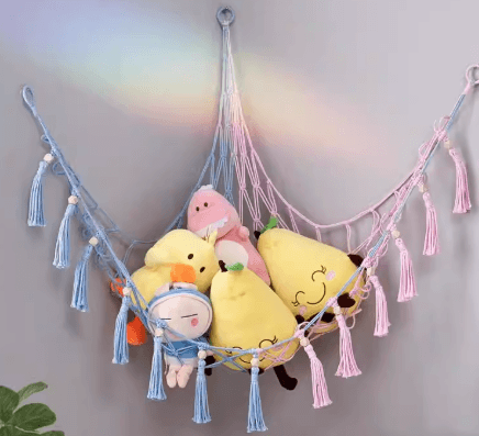 ぬいぐるみ収納 手編み風マクラメ吊り下げ式ぬいぐるみ整理網