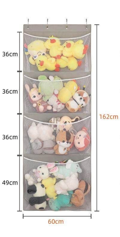 ぬいぐるみ収納 収納四段式網目ポケット付き壁掛けホルダー