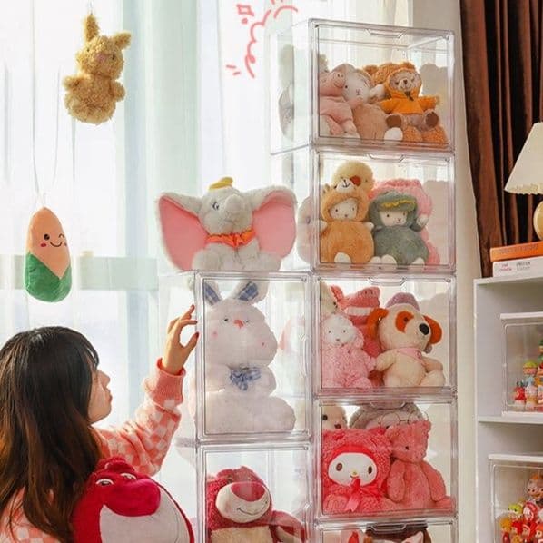 ぬいぐるみ収納 透明積み重ね式ぬいぐるみ収納ケース