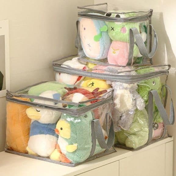 ぬいぐるみ収納 透明窓付き持ち手付きぬいぐるみ収納ボックス