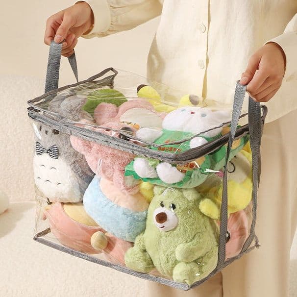ぬいぐるみ収納 透明窓付き持ち手付きぬいぐるみ収納ボックス
