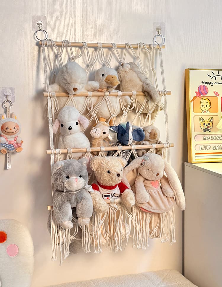 ぬいぐるみ収納 壁掛け式四段棚ぬいぐるみ収納ハンモック