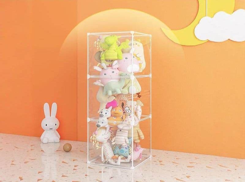 ぬいぐるみ収納 透明アクリル製ぬいぐるみ収納棚四段タイプ