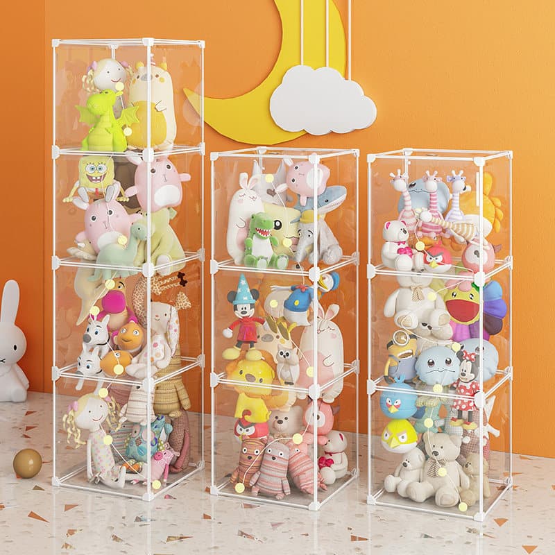 ぬいぐるみ収納 透明アクリル製ぬいぐるみ収納棚四段タイプ